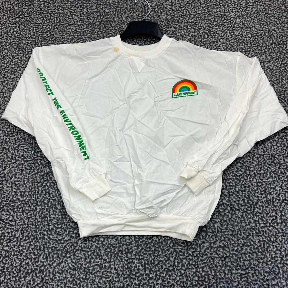 Vintage‎ Greenpeace Rainbow Shirt Men S-M White Todd Long Sleeve New with Defect